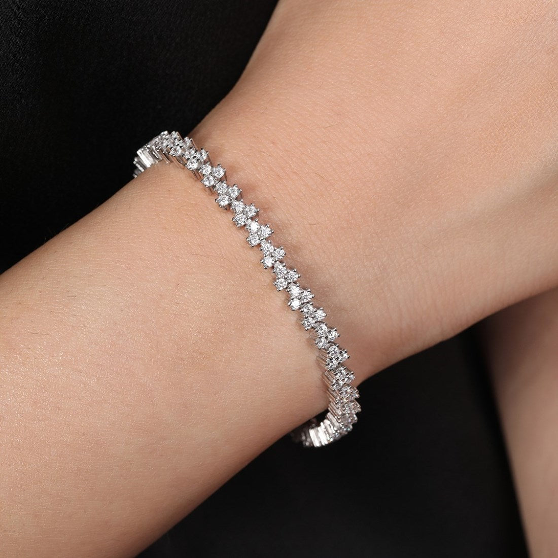 Abstract Elegance Rhodium Plated 925 Sterling Silver Bracelet