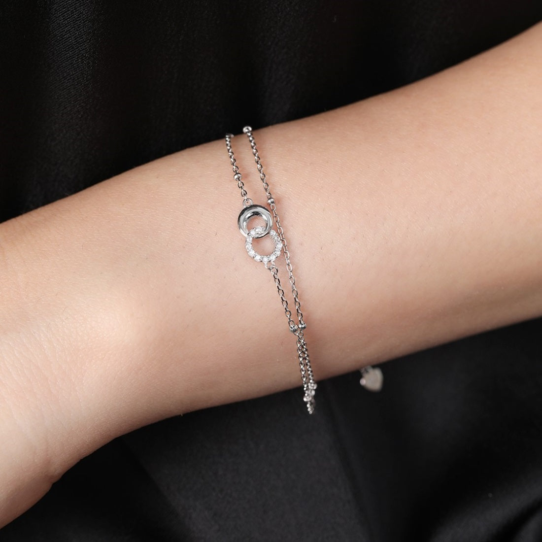 Dual Circle Radiance Rhodium Plated 925 Sterling Silver Bracelet