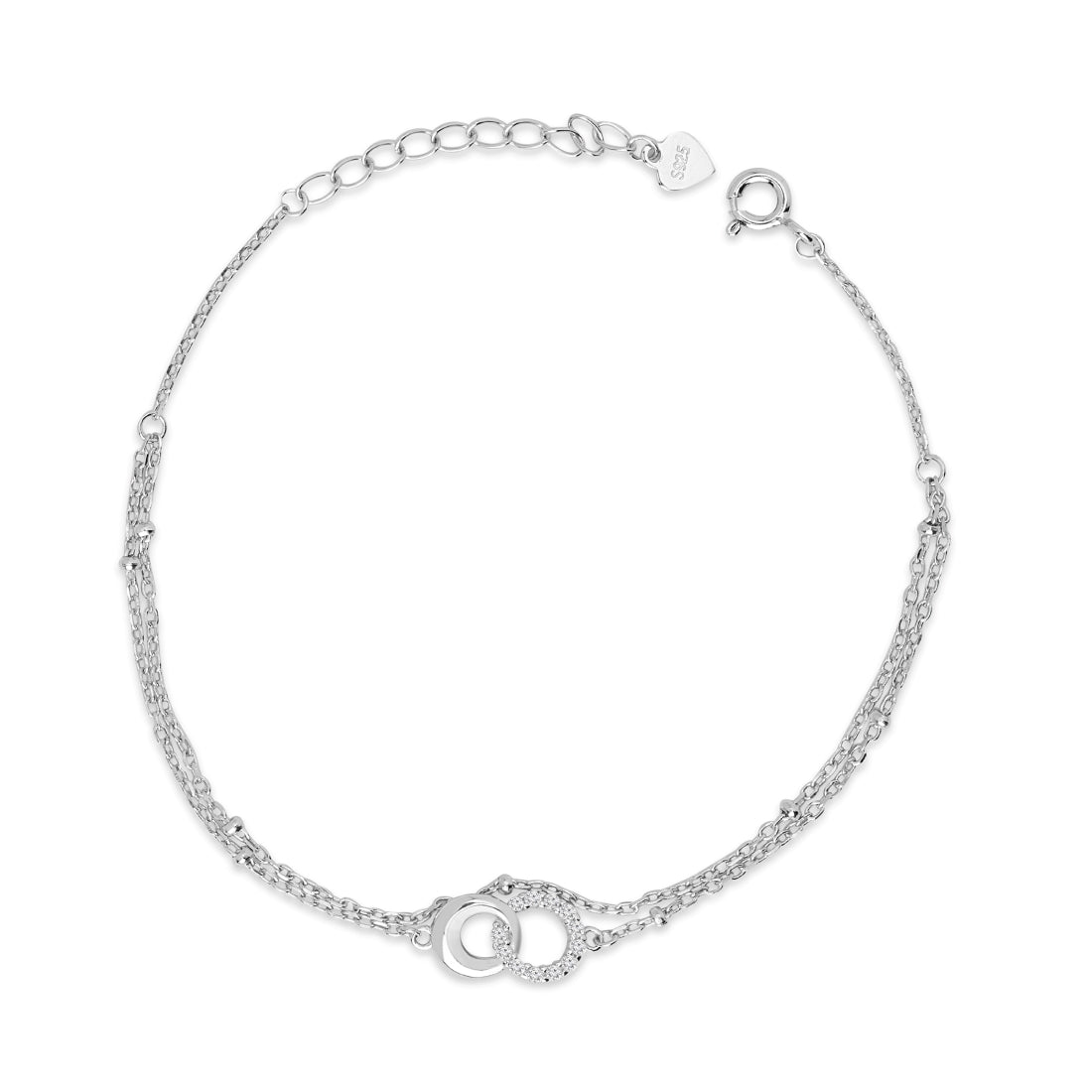 Dual Circle Radiance Rhodium Plated 925 Sterling Silver Bracelet