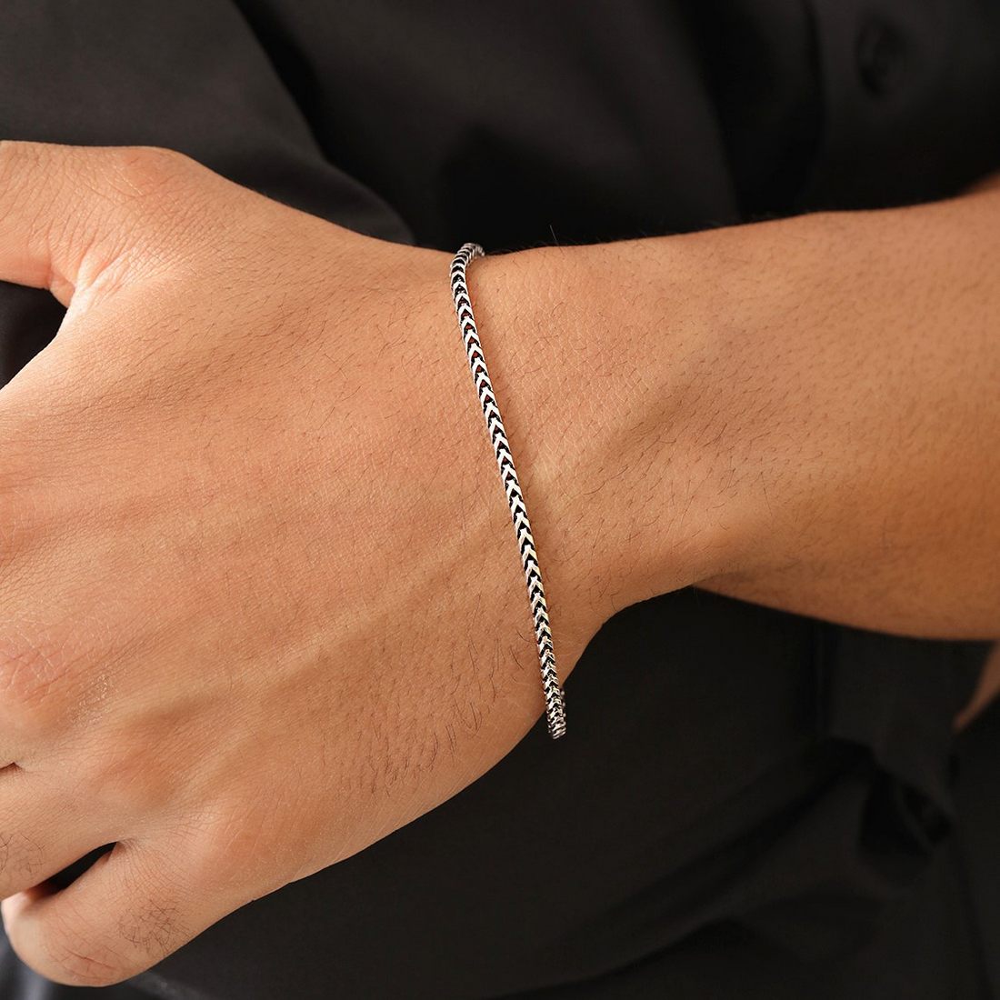 Dual Tone 925 Sterling Silver Men's Chain Bracelet (One Size) – Zavya
