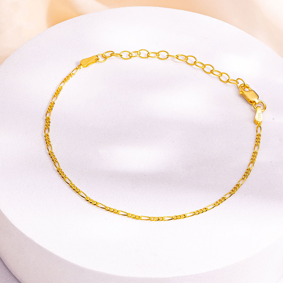 Minimalist Gold-Plated 925 Sterling Silver Women's Figaro Chain Bracelet