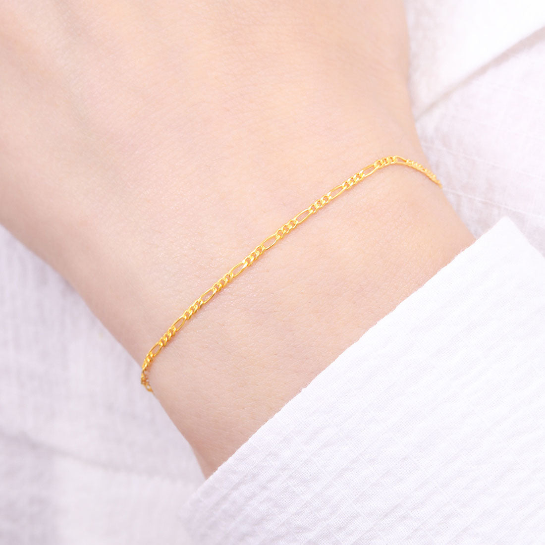 Minimalist Gold-Plated 925 Sterling Silver Women's Figaro Chain Bracelet