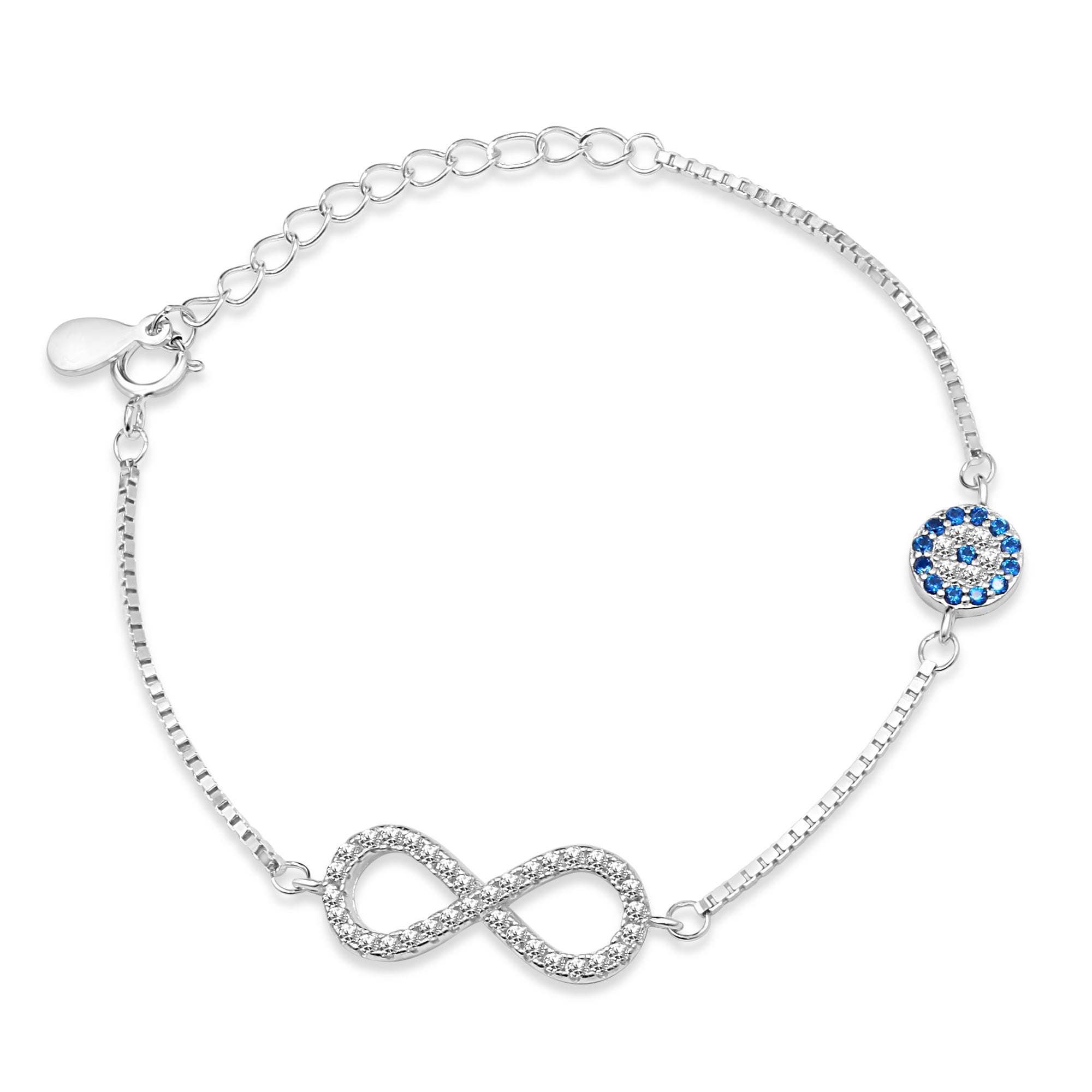 Infinity CZ Rhodium Plated 925 Sterling Silver Bracelet