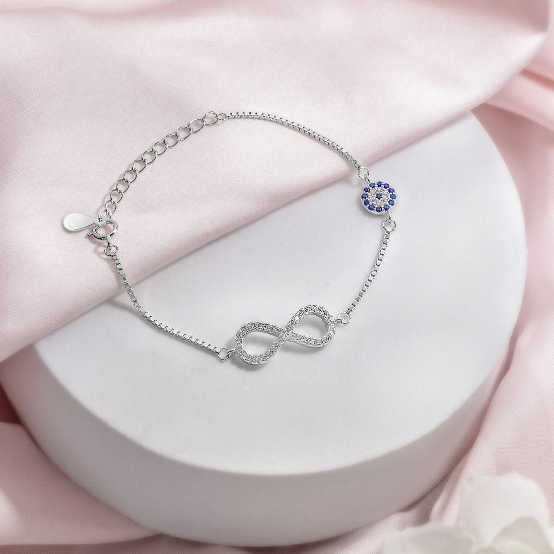 Infinity CZ Rhodium Plated 925 Sterling Silver Bracelet
