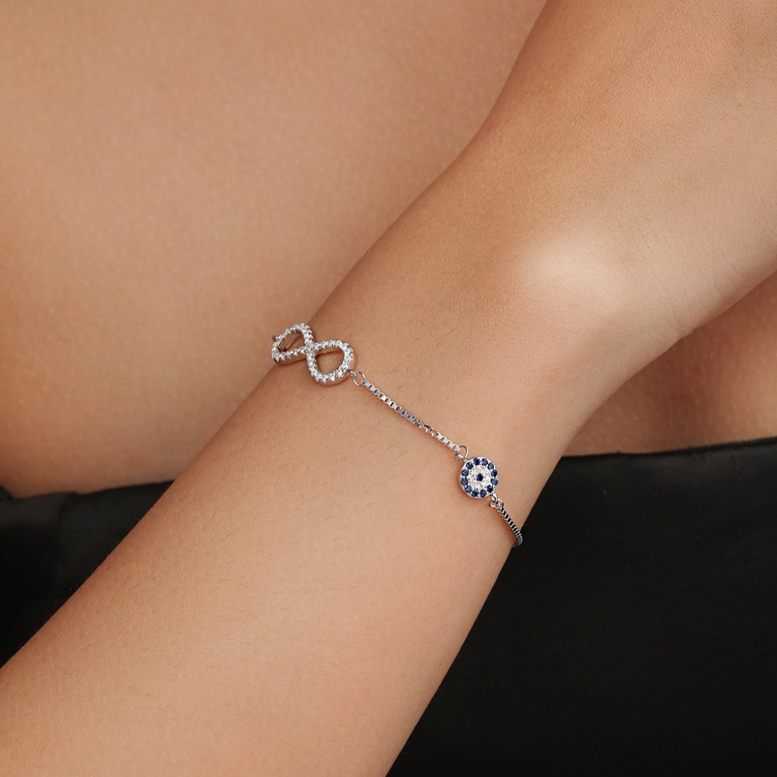 Infinity CZ Rhodium Plated 925 Sterling Silver Bracelet