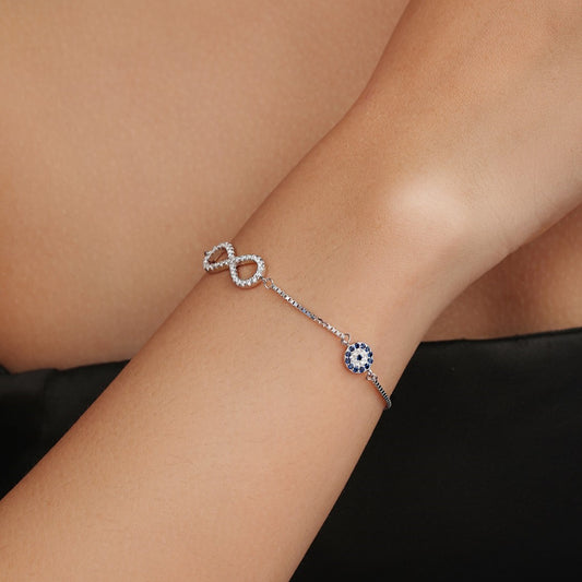 Infinity CZ Rhodium Plated 925 Sterling Silver Bracelet