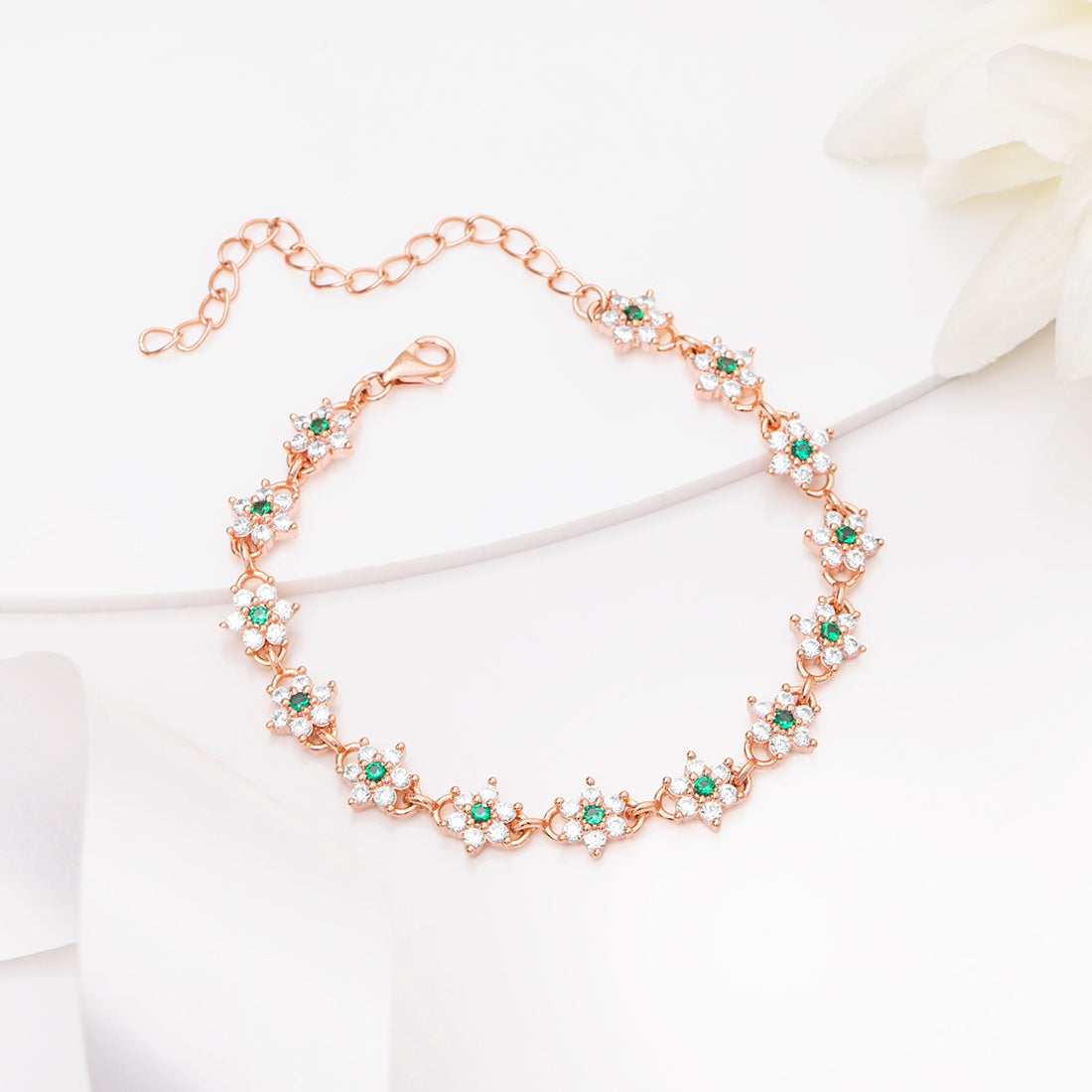 Floral Rose Gold Plated 925 Sterling Silver Bracelet