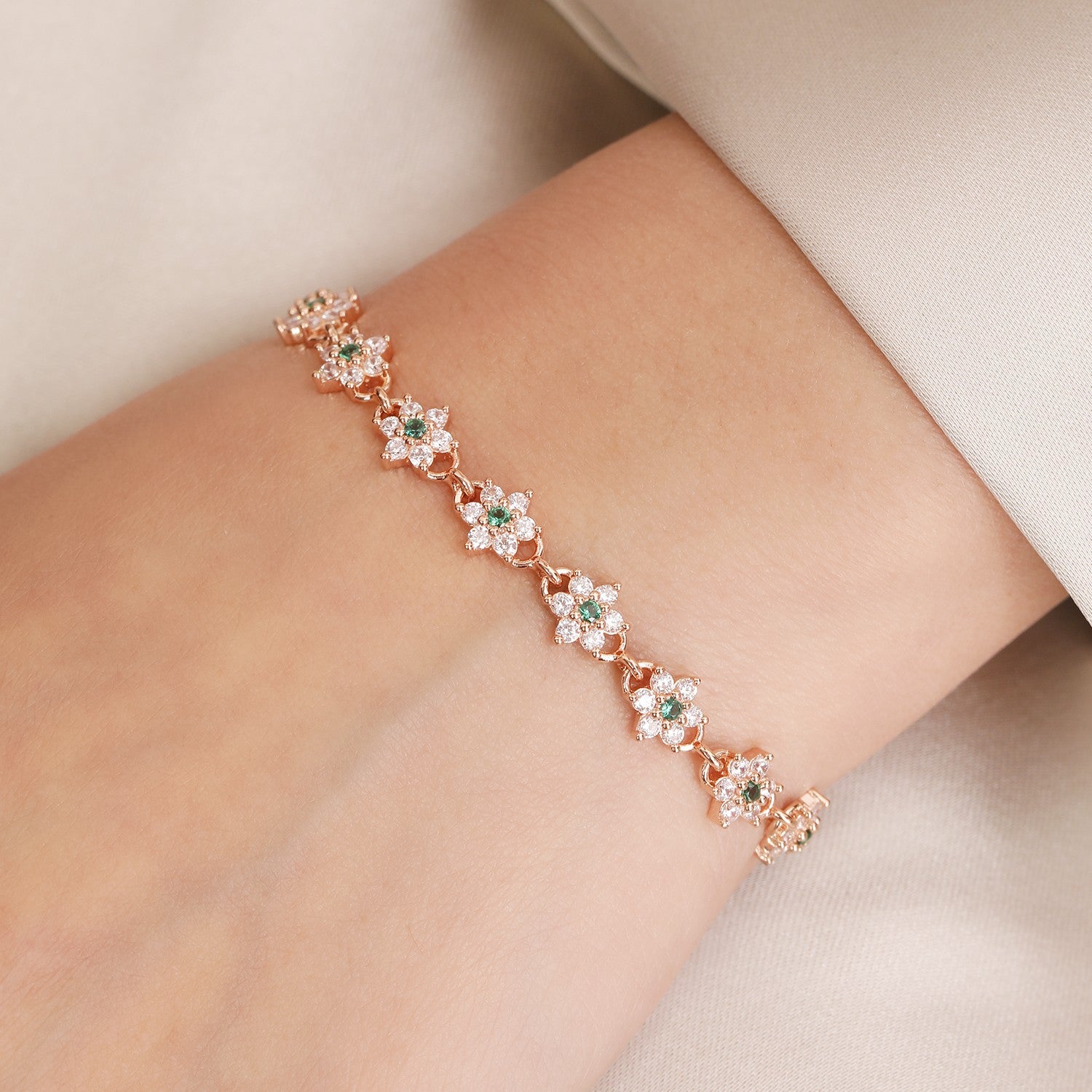 Floral Rose Gold Plated 925 Sterling Silver Bracelet