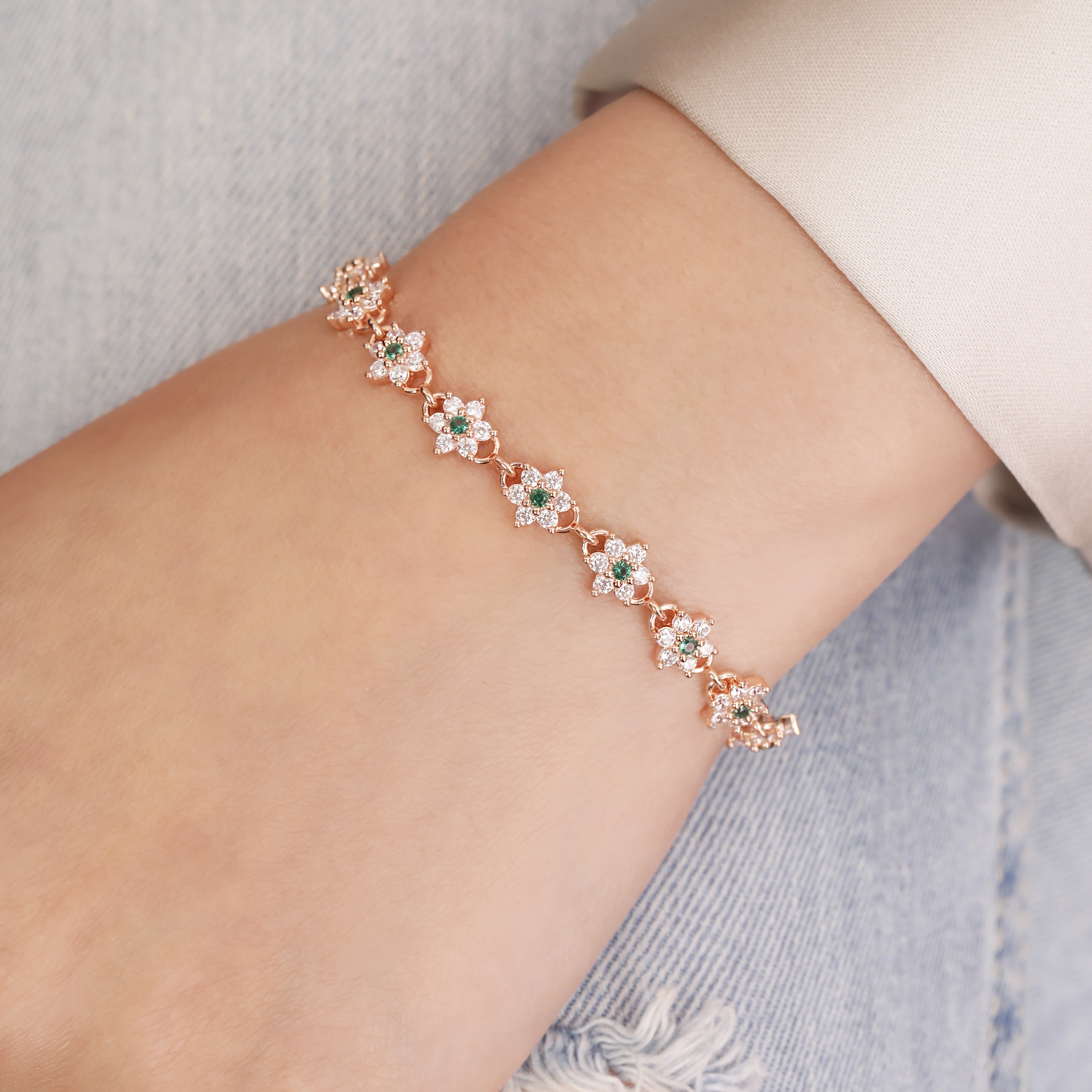Floral Rose Gold Plated 925 Sterling Silver Bracelet