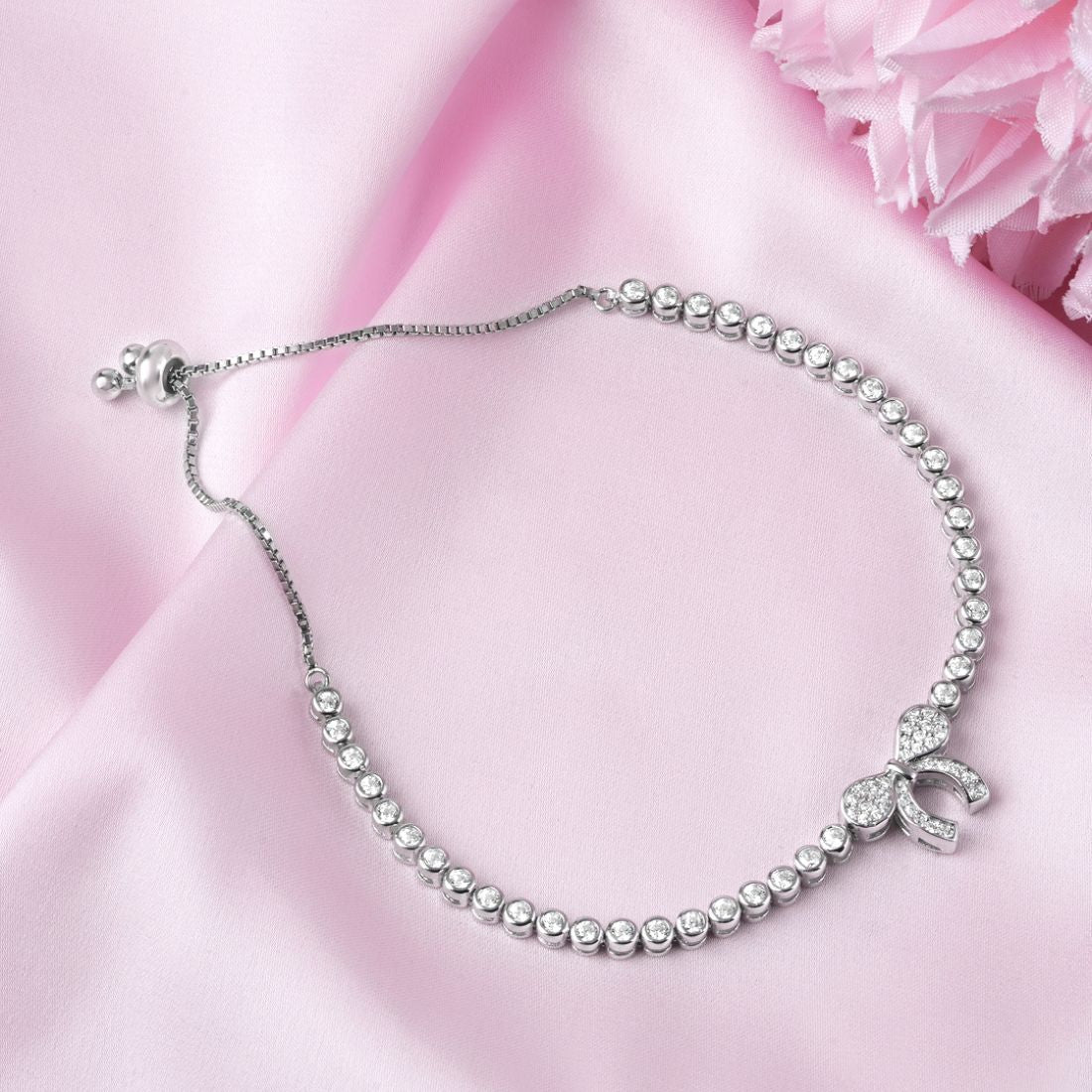 Elegant Bow Rhodium Plated 925 Sterling Silver Bracelet
