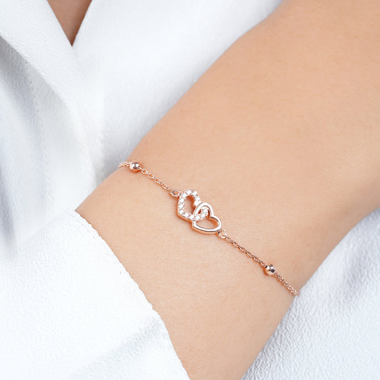 Linked Hearts Rose Gold Plated 925 Sterling Silver Bracelet