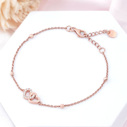 Linked Hearts Rose Gold Plated 925 Sterling Silver Bracelet