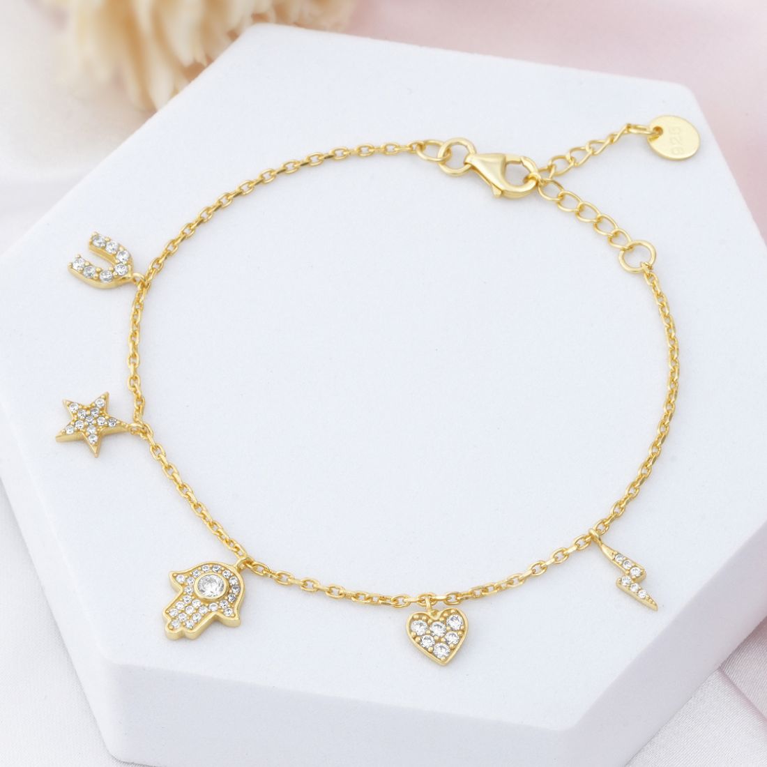 Charms Gold Plated 925 Sterling Silver Bracelet