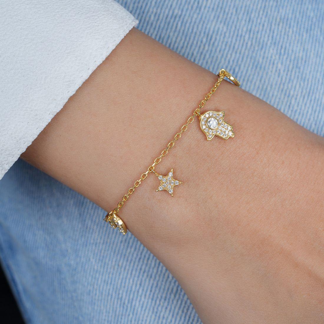 Charms Gold Plated 925 Sterling Silver Bracelet