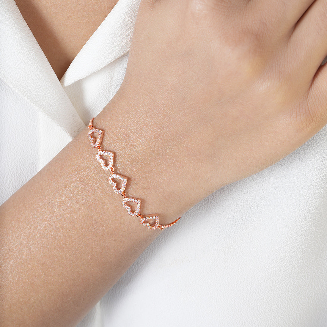 Heart Rose Gold Plated 925 Sterling Silver Bracelet