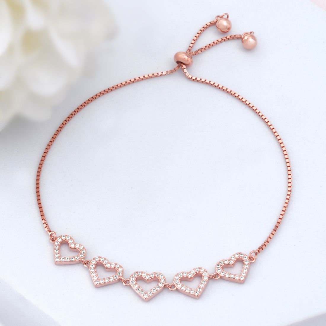 Heart Rose Gold Plated 925 Sterling Silver Bracelet