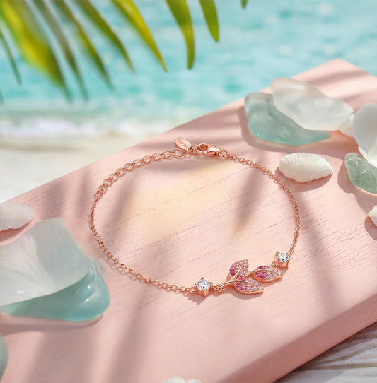 Ombre Blushing Leaf Rose Gold Plated 925 Silver Bracelet (Zavya Signature)