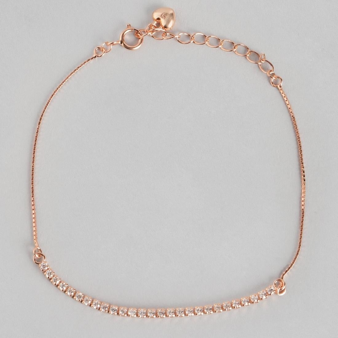 Linear Sleek Zircon 925 Rose Gold Bracelet
