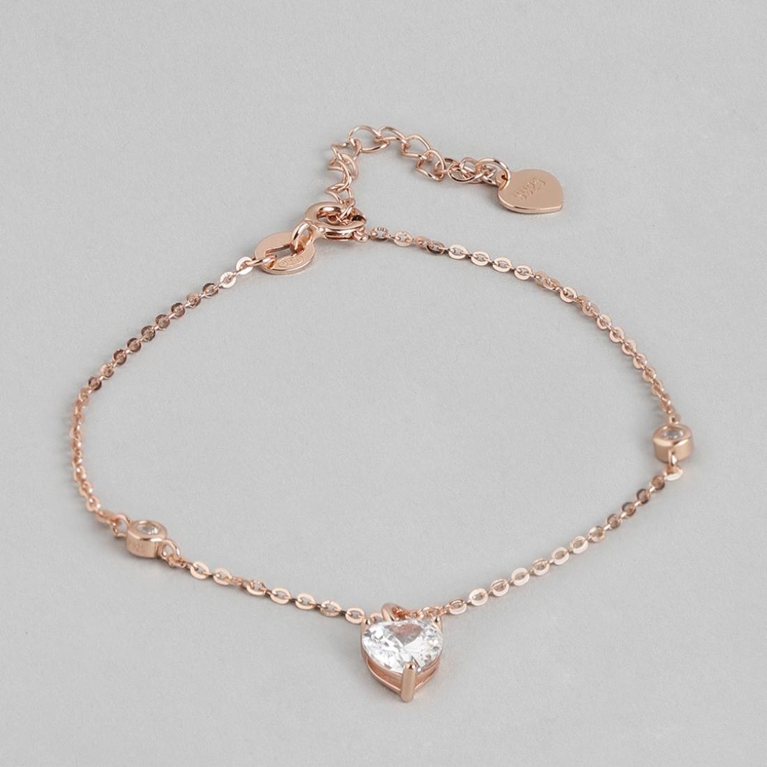 Minimal Heart Cubic Zirconia 925 Rose Gold Bracelet