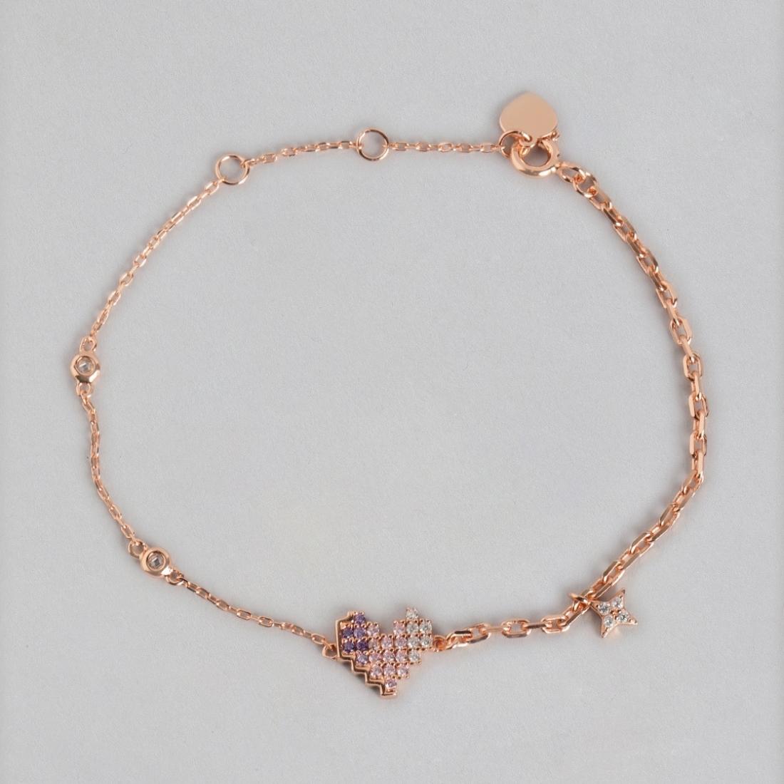 Minimal Heart 925 Rose Gold Bracelet