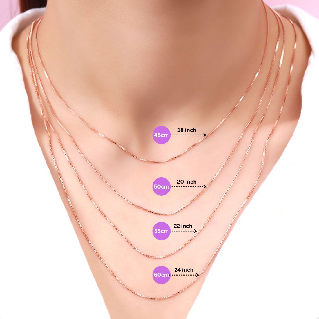 Simple 925 Silver Box Chain In Rose Gold Valentine's Gift – Zavya