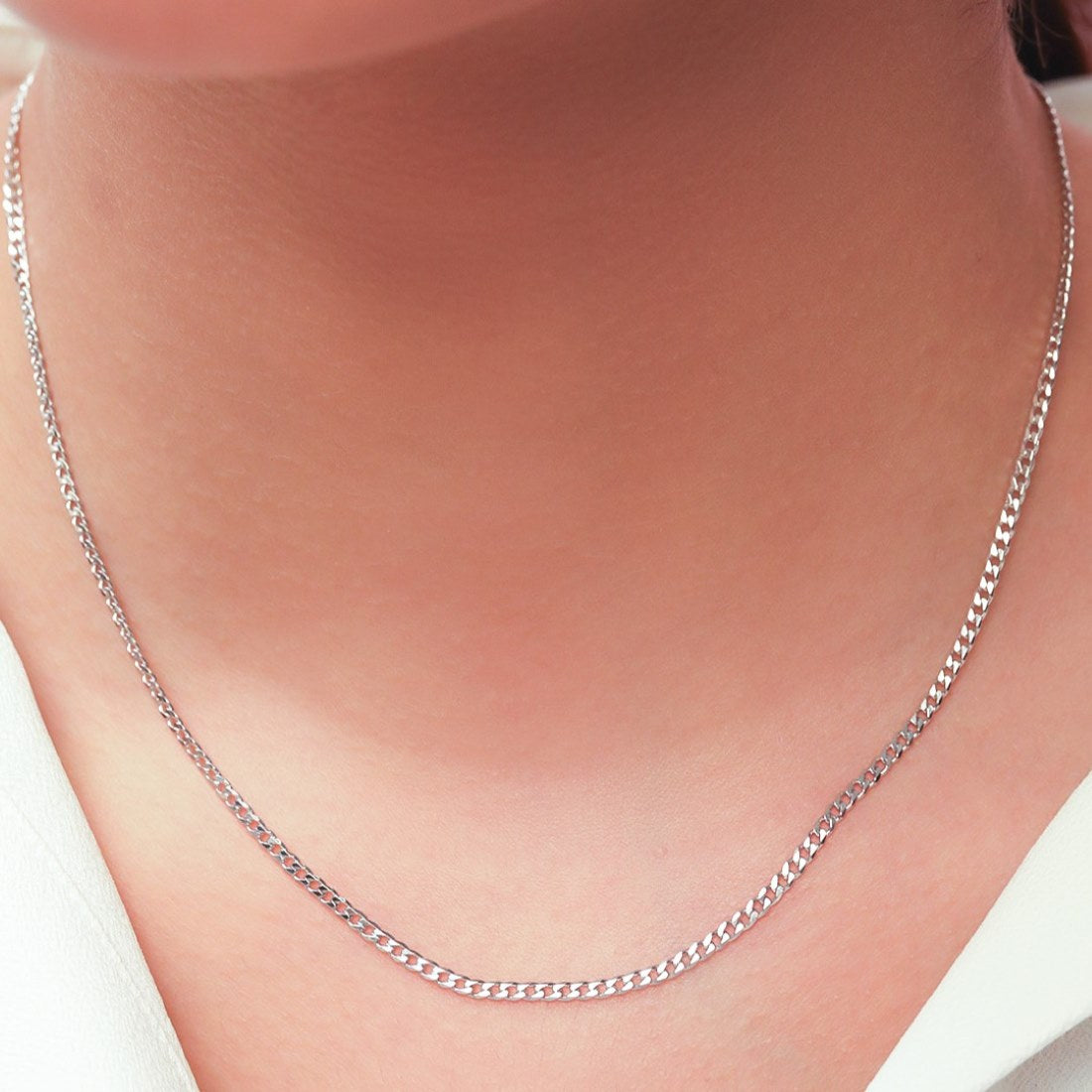 Classic Rhodium Plated 925 Sterling Silver Curb Chain