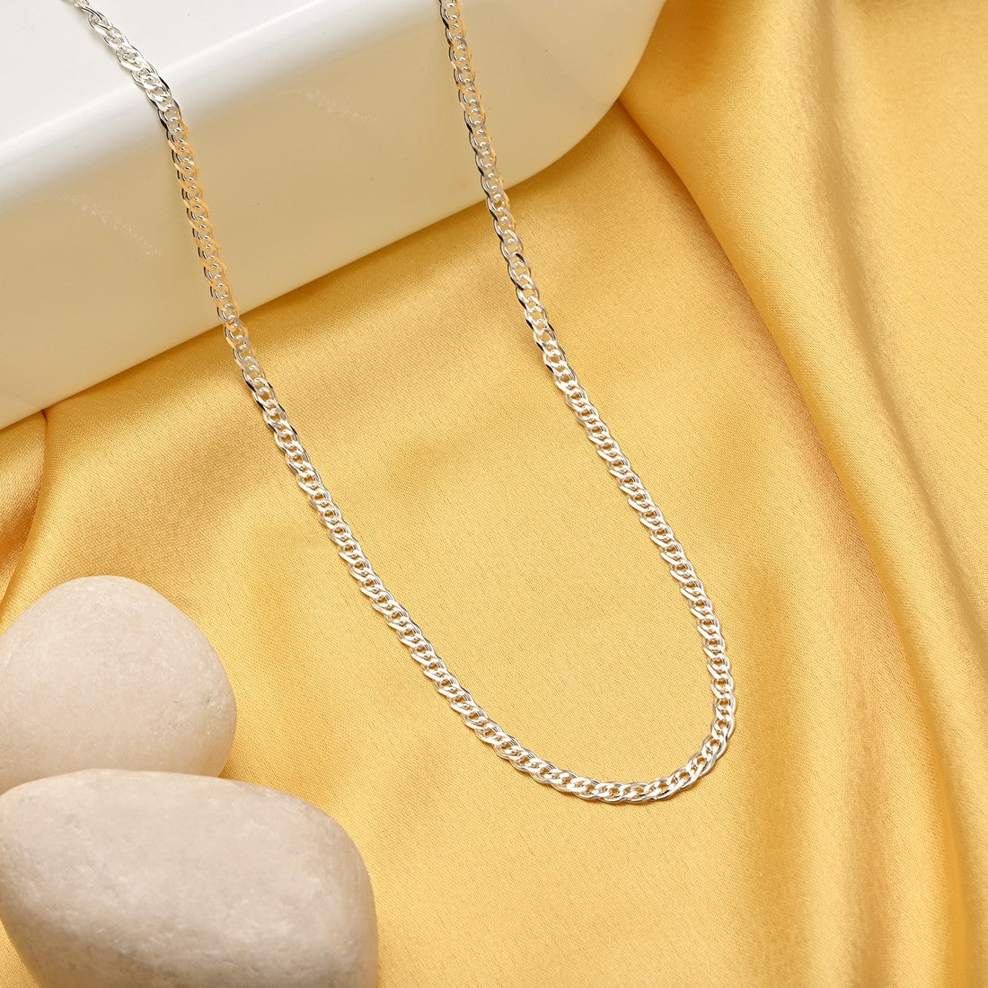 Masculine Elegance Rhodium-Plated Sterling Silver Weave Chain for Men