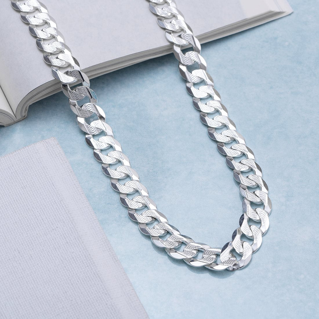 Sleek Rhodium-Plated Linked Chain 925 Sterling Silver Men's Chain