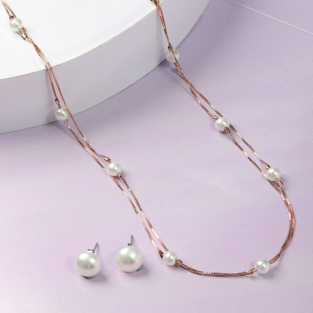 Victoria Layered Freshwater Pearl 925 Silver Necklace in Rose Gold