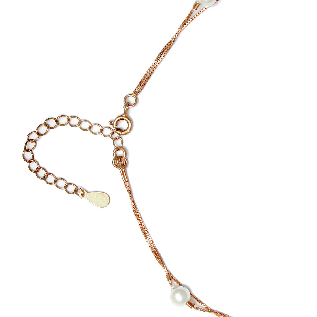 Victoria Layered Freshwater Pearl 925 Silver Necklace in Rose Gold