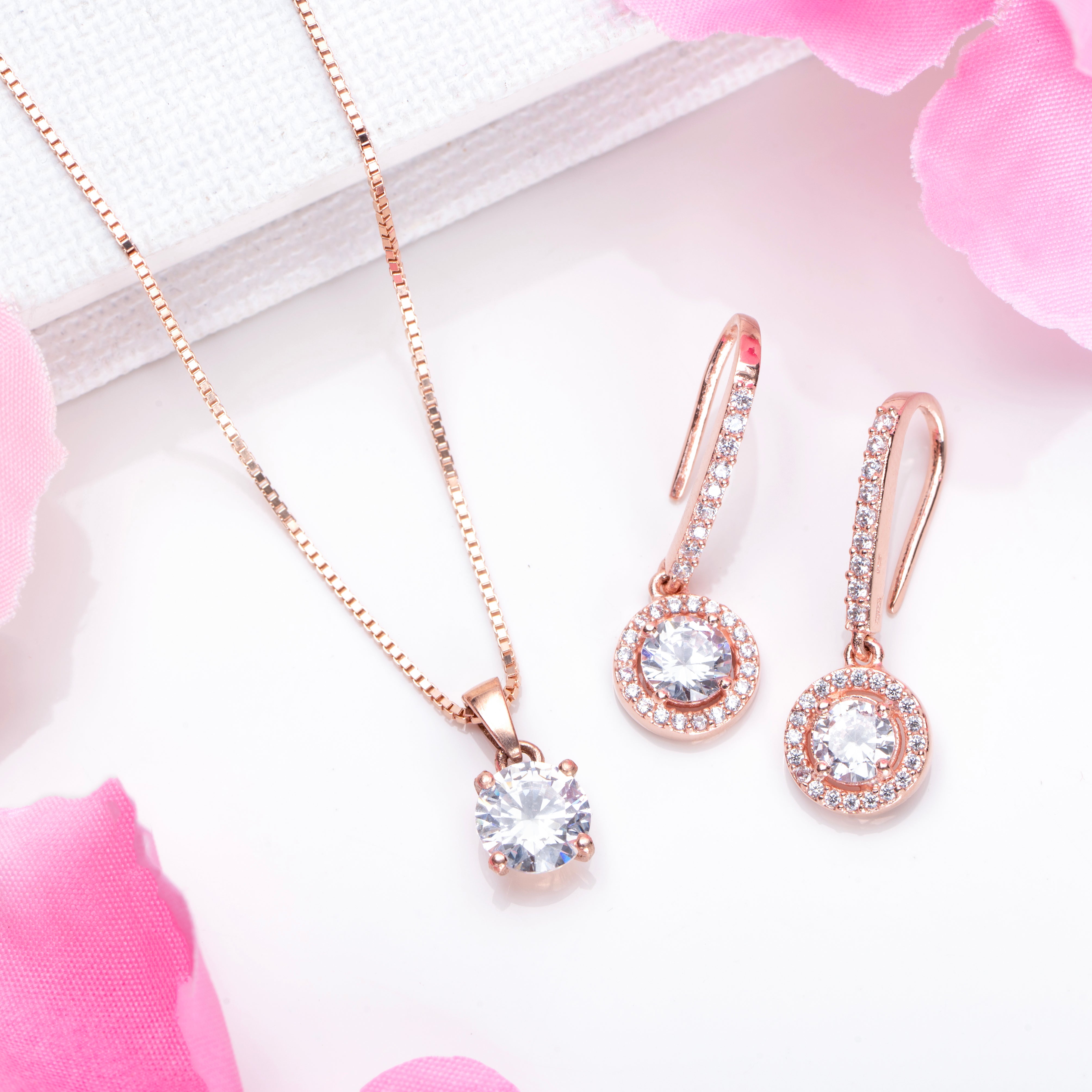 Rose Gold Solitaire 925 Sterling Silver Jewelery Set