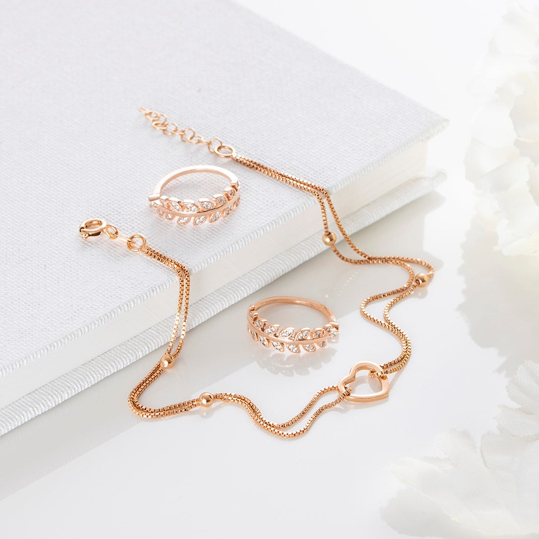 Heart-CZ rose Gold Plated 925 Jewellery Set