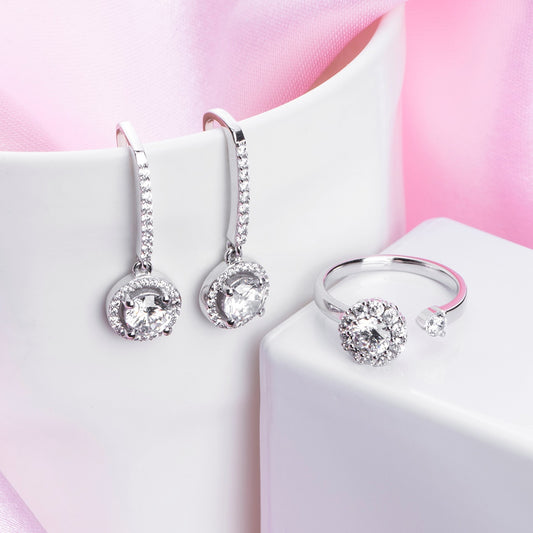Solitaire Rhodium Plated 925 Sterling Silver Jewellery Combo