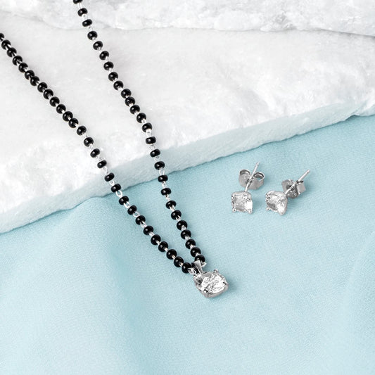 Solitaire Rhodium Plated 925 Sterling Silver Jewelry Set