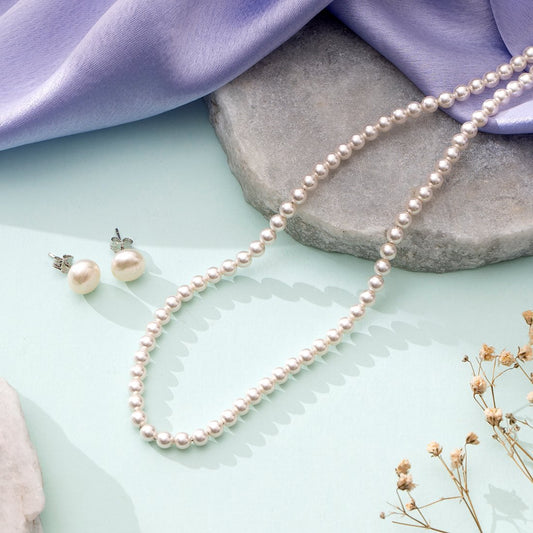 Pearlescent Whispers Rhodium-Plated 925 Sterling Silver Jewelry Set