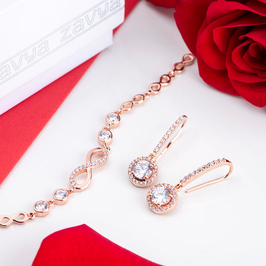 Rose Gold Radiance Love - Infinity & Solitaire Earrings Sterling Silver Combo