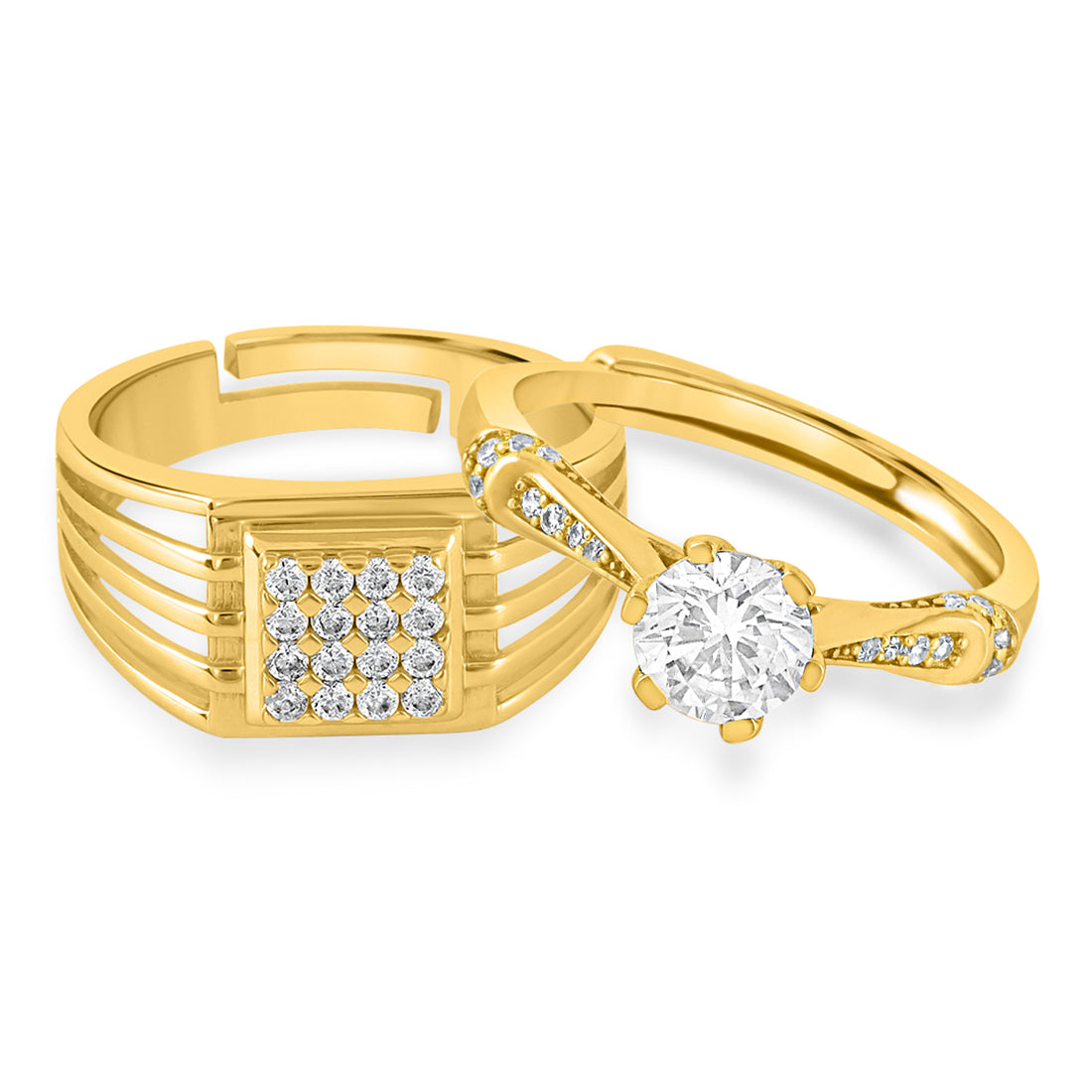 Golden Unity - His and Hers Gold Plated Couple Ring Set (Adjustable)