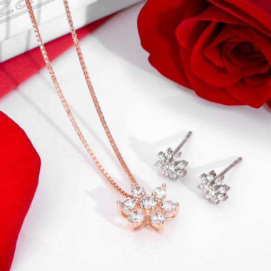 Blooms in Harmony - Rose Gold & Silver Floral Necklace Earring Set