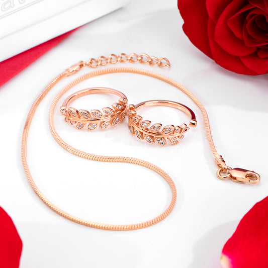 Rose Petal Whispers - Leaf Toe Ring & Chain Anklet Valentine Combo