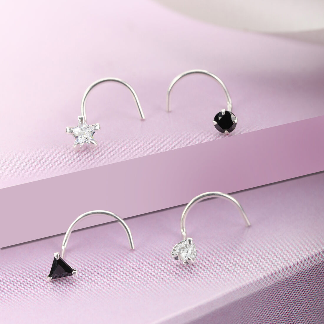 Minimal CZ Studded 925 Silver Nose Pin Set - Valentine's Gift – Zavya
