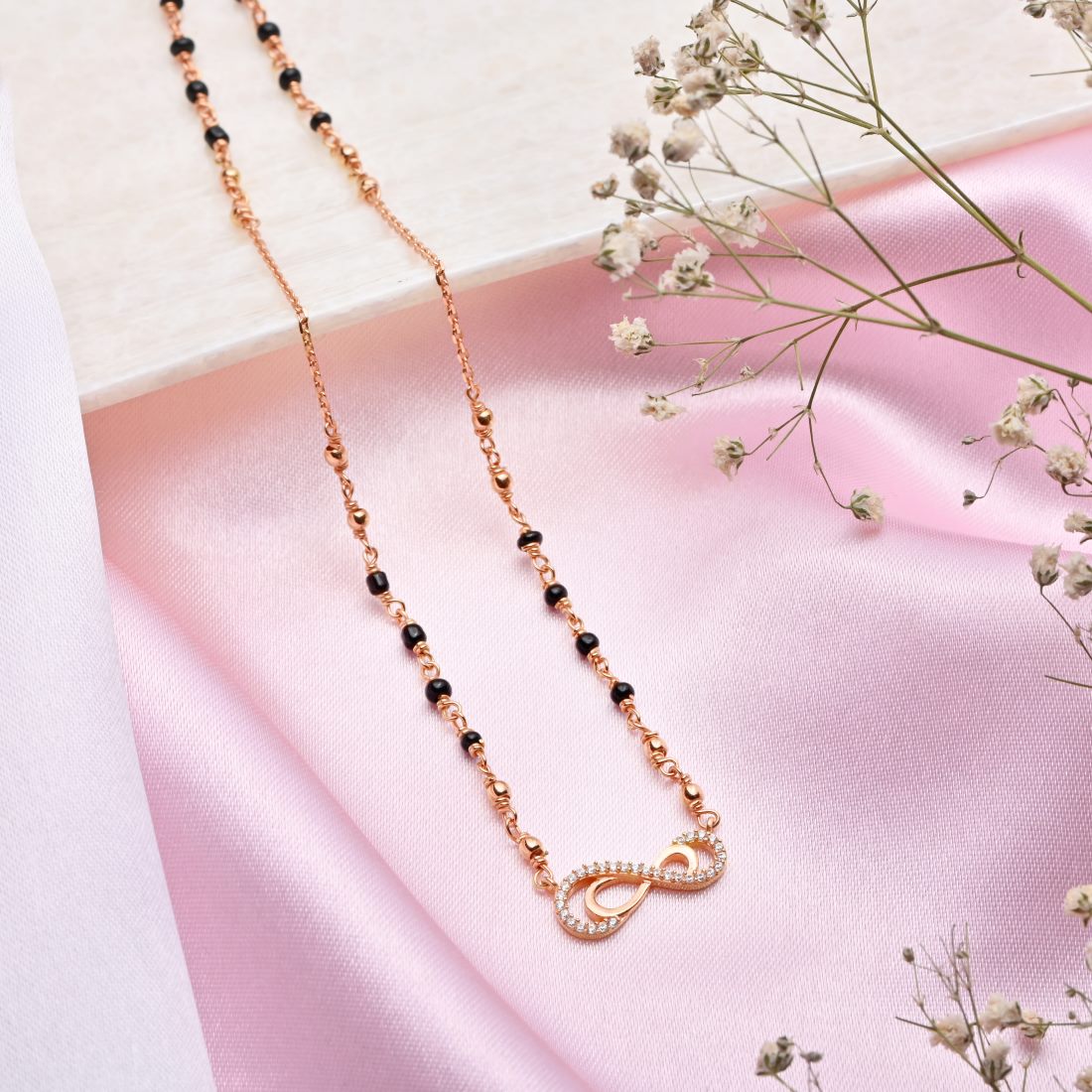 Rosy Infinity CZ Rose Gold-Plated 925 Sterling Silver Mangalsutra