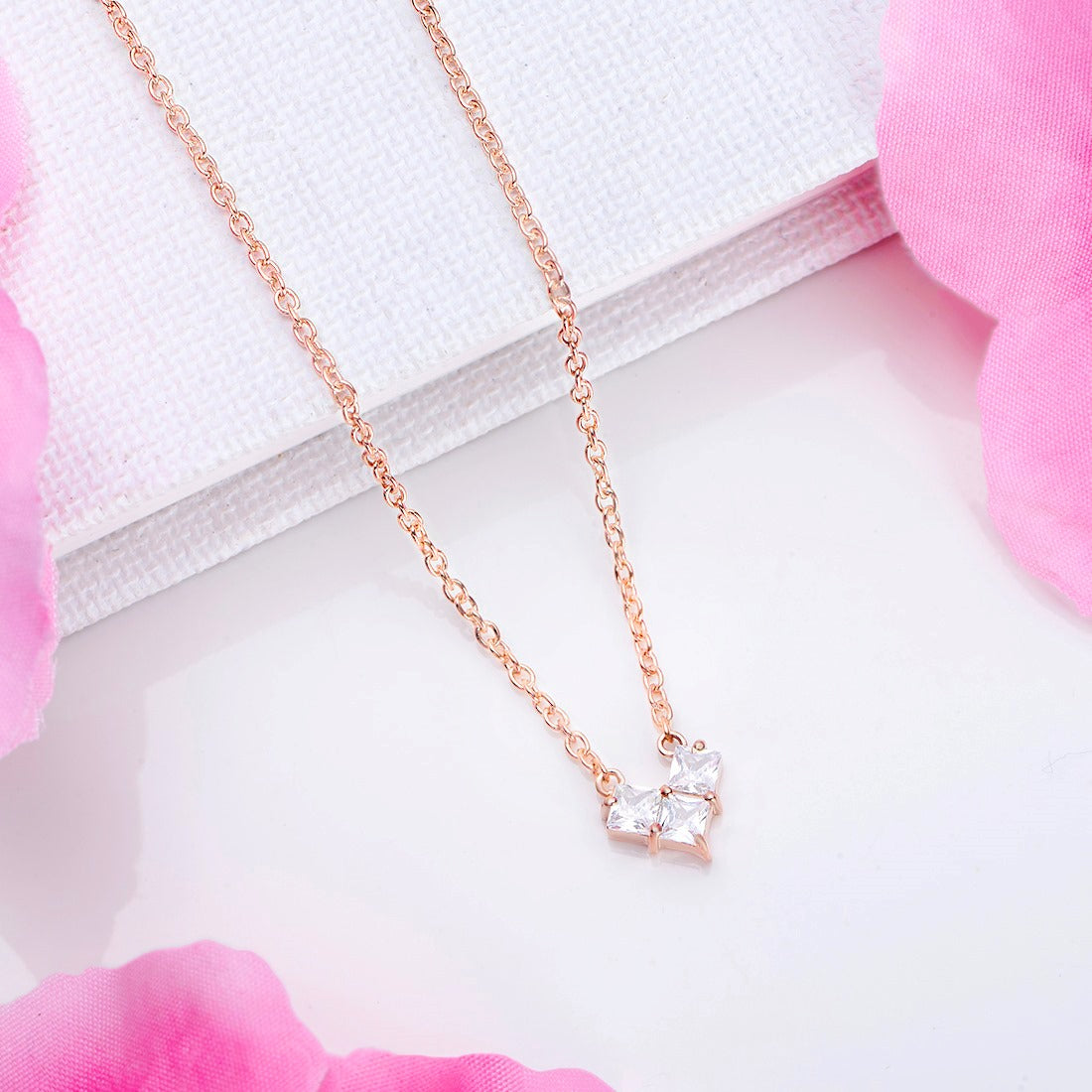 Rose Elegance Cubic Zirconia Rose Gold Plated 925 Sterling Silver Necklace