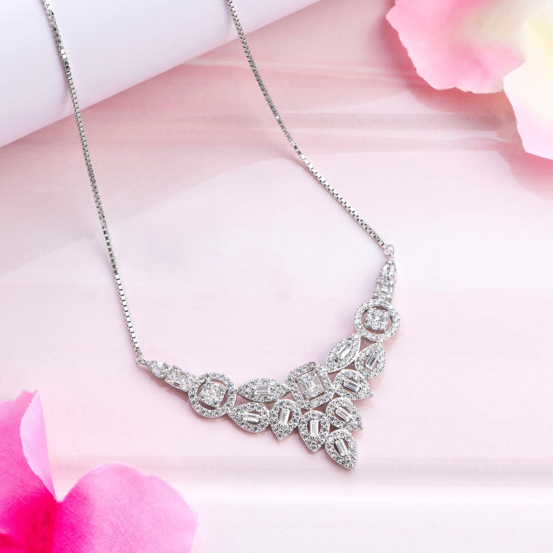 Dazzling Elegance CZ Rhodium-Plated 925 Sterling Silver Necklace with CZ