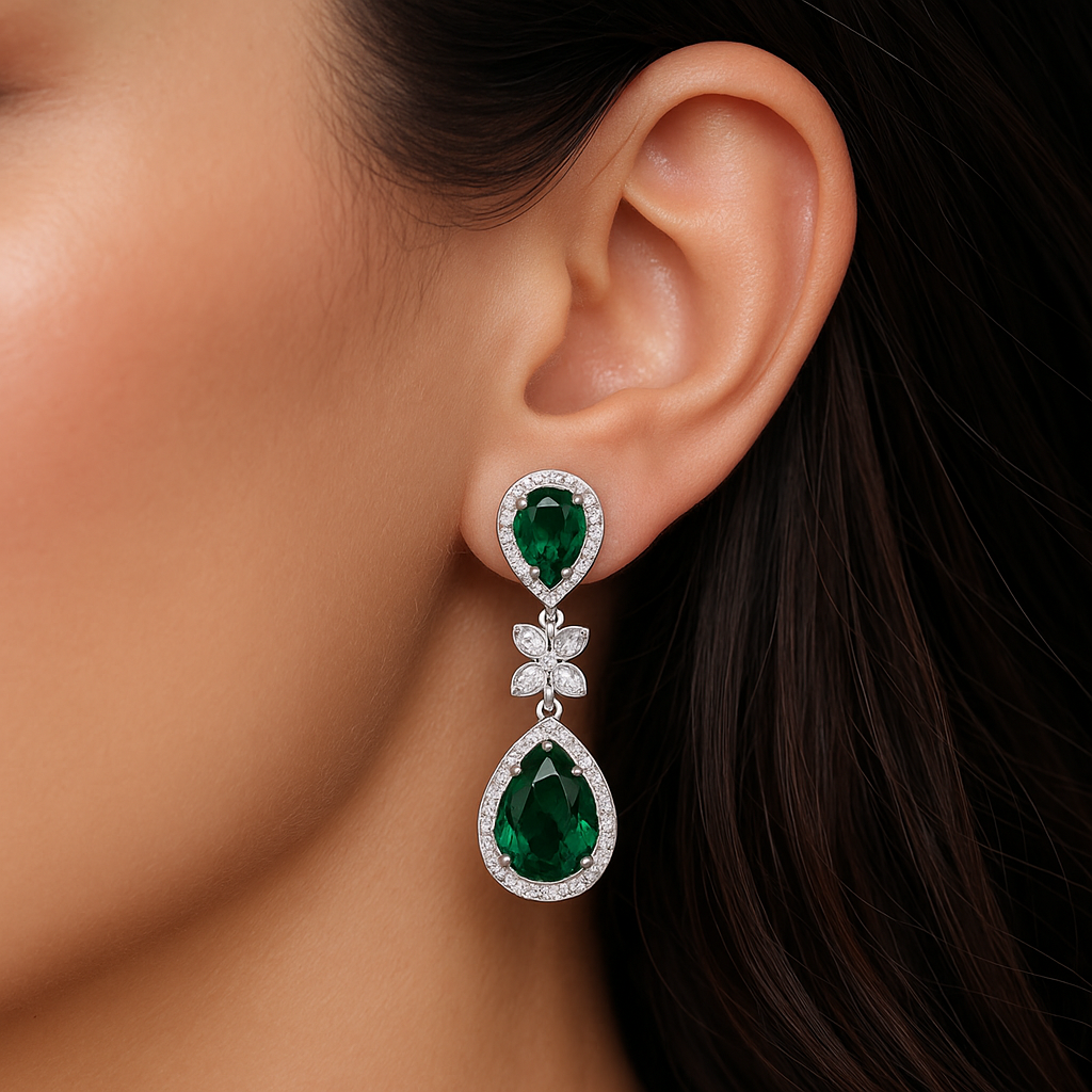 Luminous Green Rhodium Plated 925 Sterling Silver Earrings – Zavya