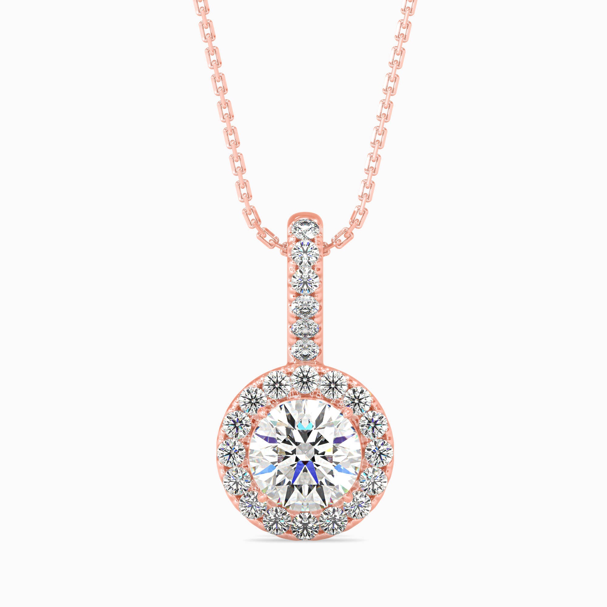0.5 CT Solitaire Halo Gold Pendant with Lab-Grown Diamonds without Chain