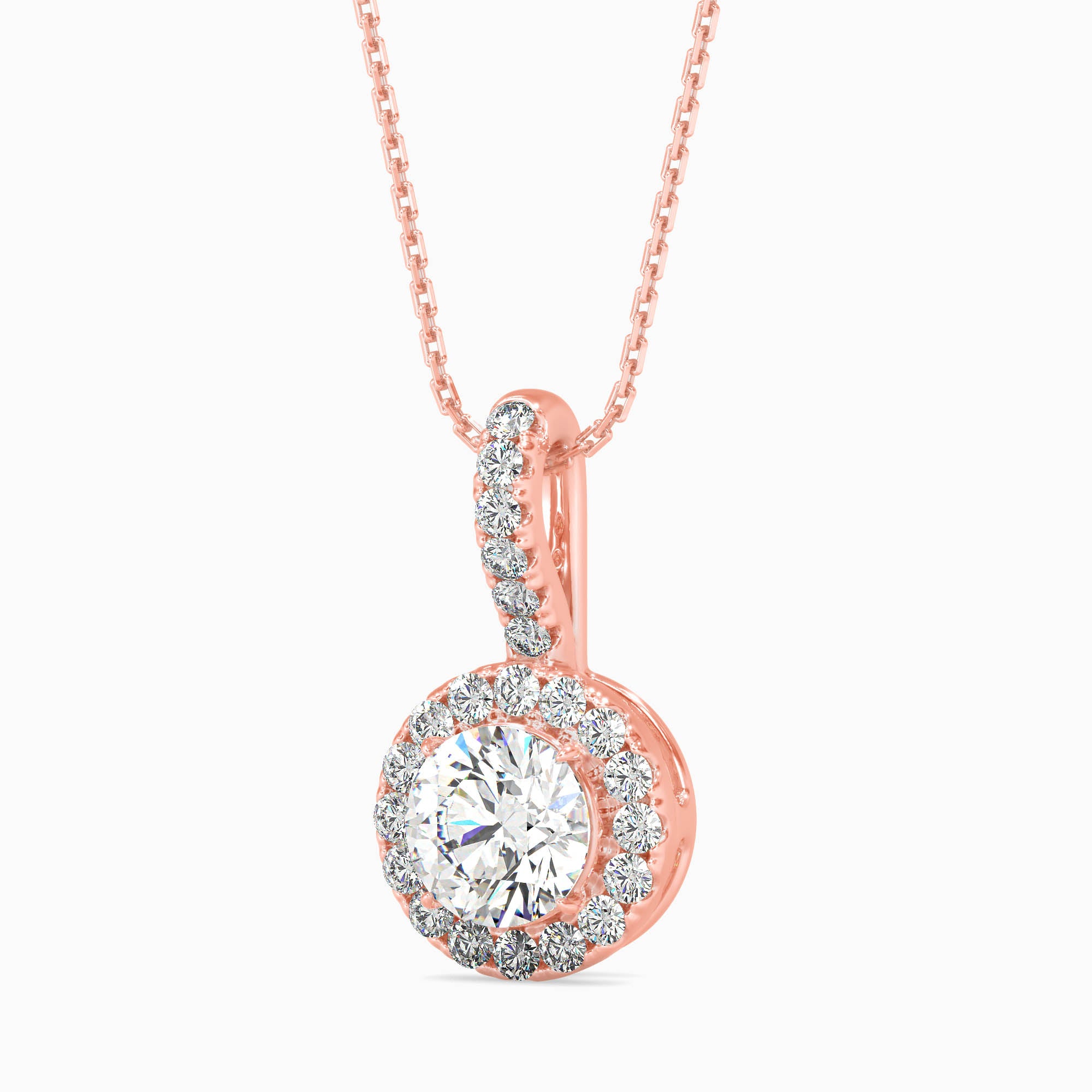 0.5 CT Solitaire Halo Gold Pendant with Lab-Grown Diamonds without Chain
