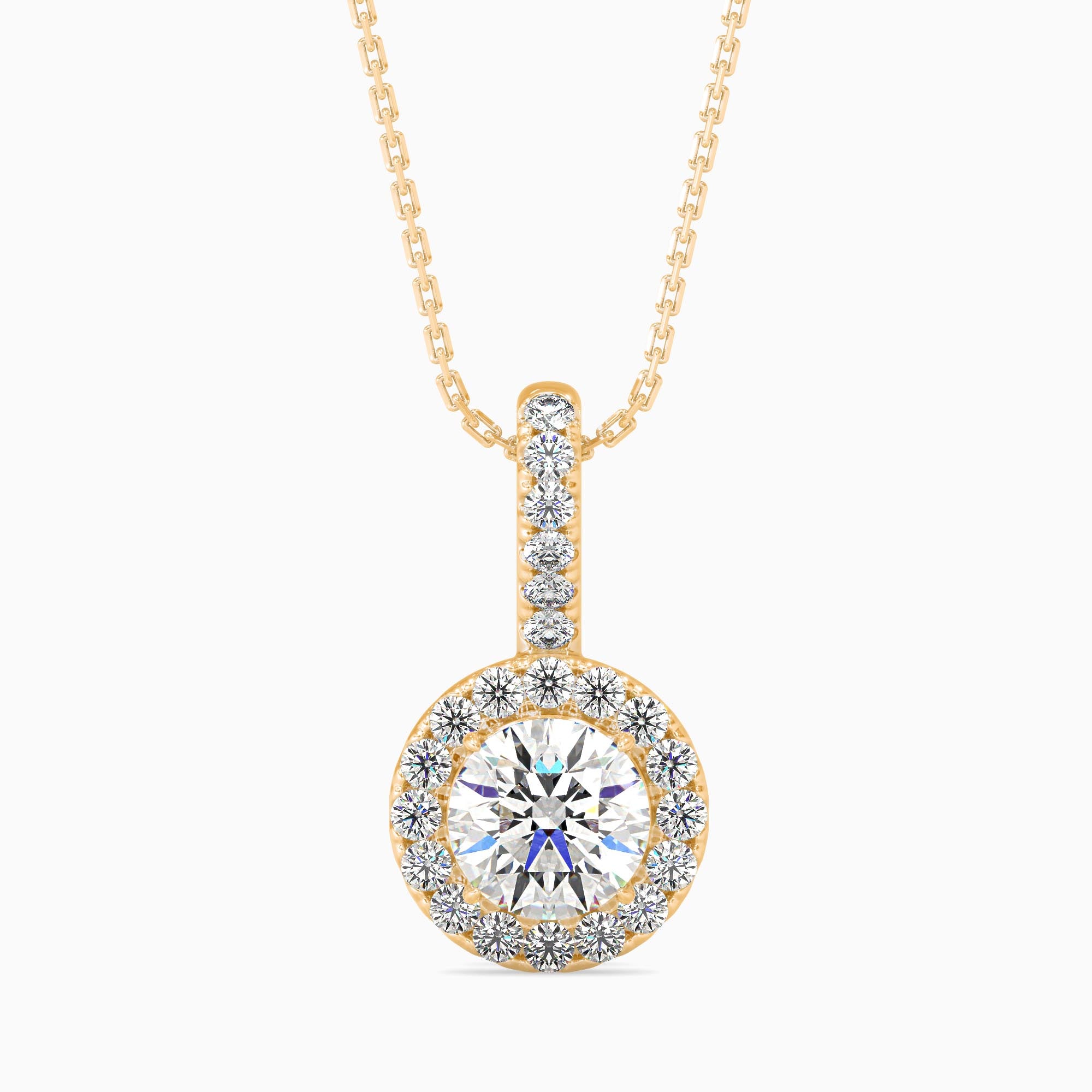 0.5 CT Solitaire Halo Gold Pendant with Lab-Grown Diamonds without Chain