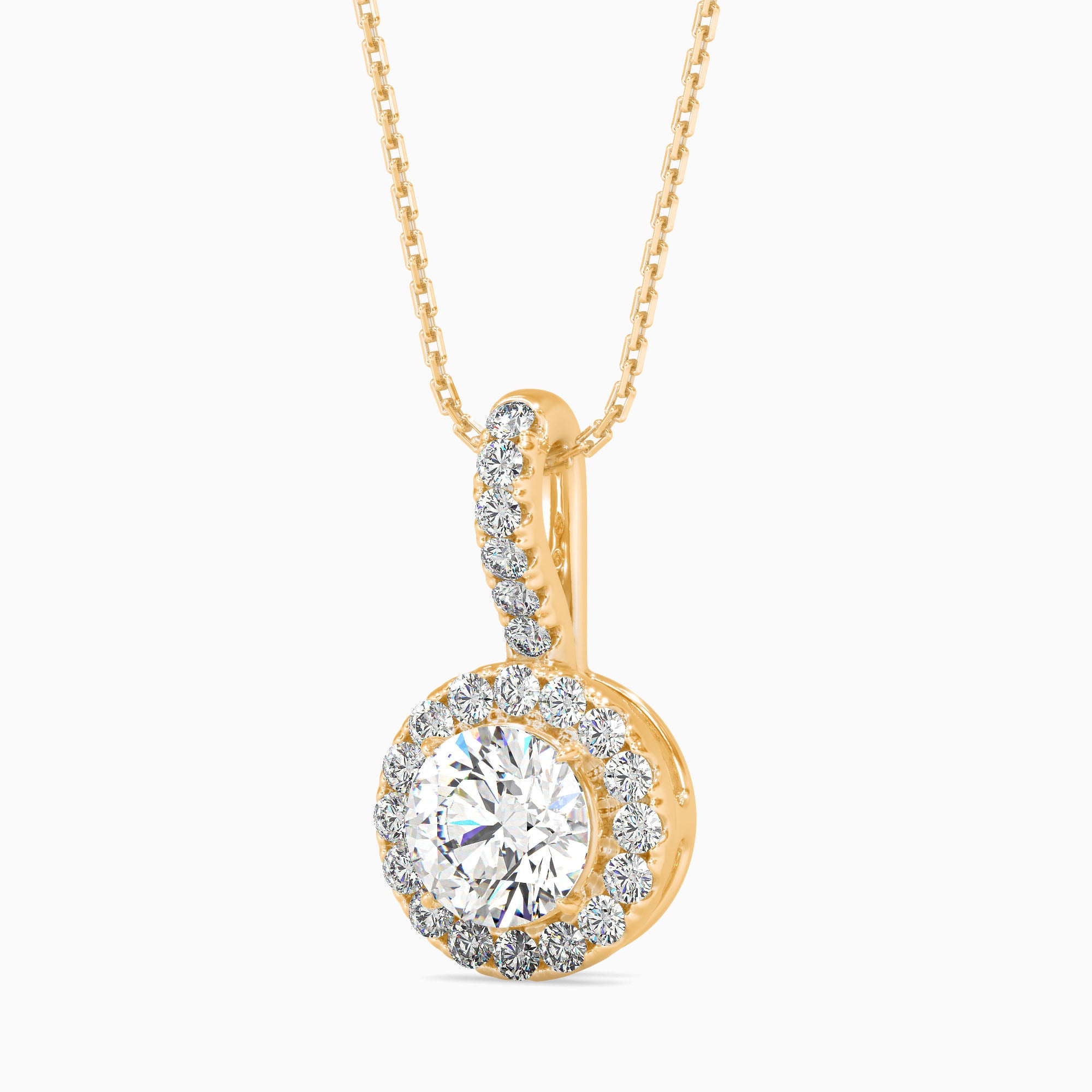 0.5 CT Solitaire Halo Gold Pendant with Lab-Grown Diamonds without Chain