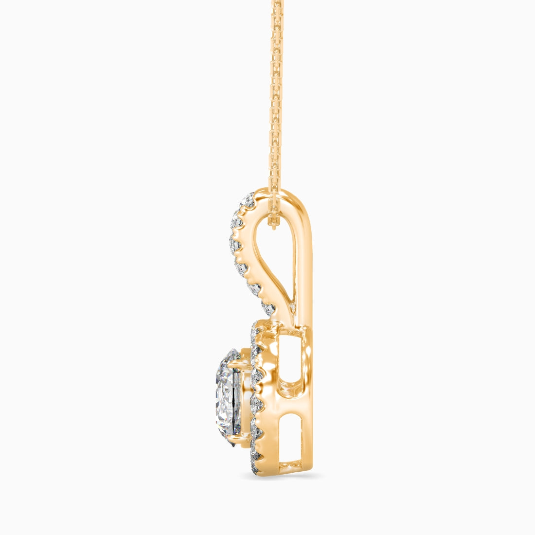 0.5 CT Solitaire Halo Gold Pendant with Lab-Grown Diamonds without Chain