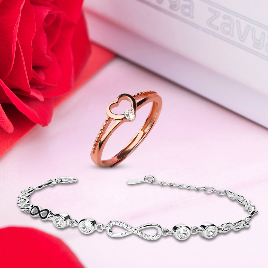 Dual-Tone Plated CZ Heart Infinity 925 Sterling Silver Jewellery Set